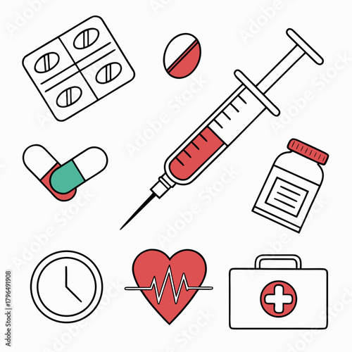 Medical and healthcare icons pills capsule