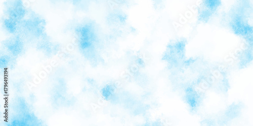 A softly blurred abstract background of pale blues and whites creates a calming ethereal texture reminiscent of clouds