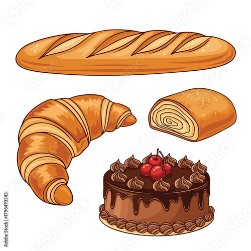 Delicious French Pastries and Chocolate Cake