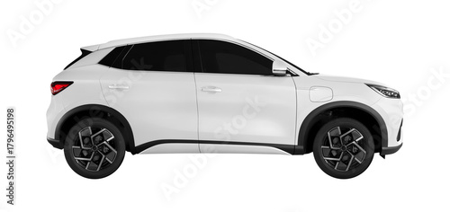 Side view white Mini SUV Electric vehicles isolated on white background