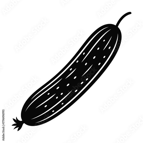 Black and white stylized illustration of a cucumber
