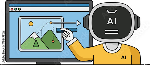 AI Robot Manipulating Image on Screen with Slider.