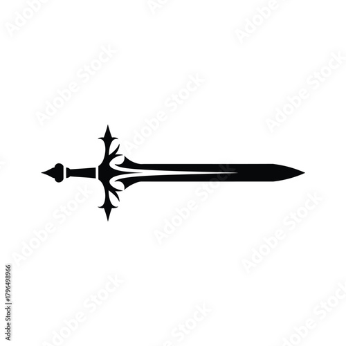 Ornate black sword silhouette on white background
