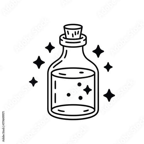 Whimsical potion bottle with sparkles and stars