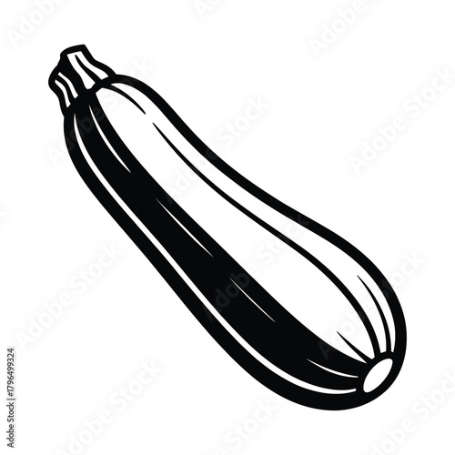 Black and white illustration of a fresh zucchini vegetable