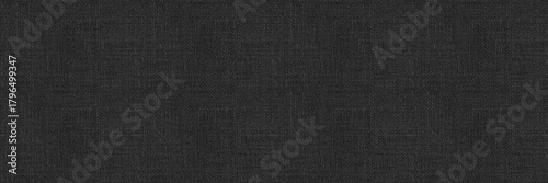 Black fabric weave seamless texture pattern – a dark color canvas material on a blank panoramic wide background.