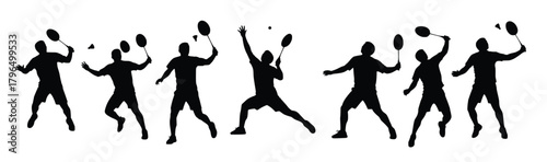 badminton players in various actions isolated on white 