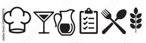 Simple Black and White Restaurant Icons Set