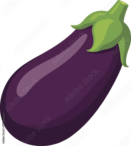 Vibrant purple eggplant vector illustration with green stem ready for healthy cooking and culinary projects