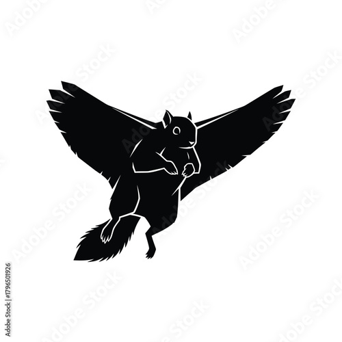 Flying Squirrel Silhouette Vector Illustration on White Background.