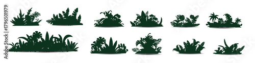 bush vector icon set simple flat illustration of grass