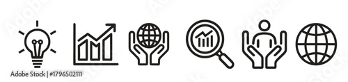 business growth and global strategy icon collection