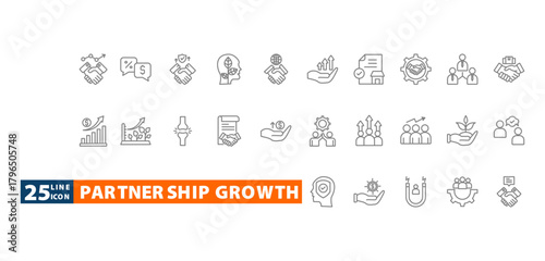 partnership growth outline icon sheet