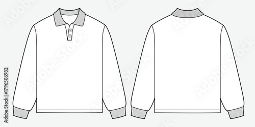 Oversized polo shirt front and back view flat sketch vector mockup template.
