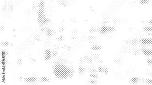 Abstract grey halftone dots scattered across a clean white background creating a textured pattern vector