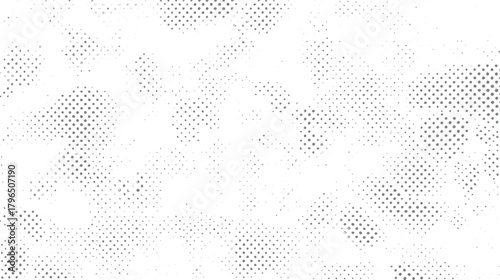 Abstract grey halftone dots scattered across a white background creating a textured pattern vector