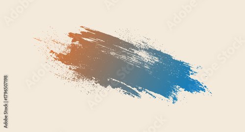Abstract paint brush stroke with gradient transition from orange to blue on a light beige background
