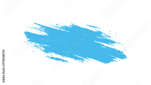 Bright blue paint splatter brush stroke texture on white background abstract graphic element vector