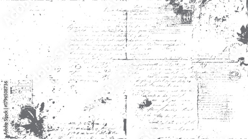 Aged handwritten document with ink blots and scattered specks on a textured off-white background antique