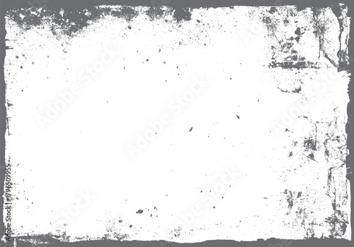 Distressed grunge border texture with speckles and scratches on white background frame