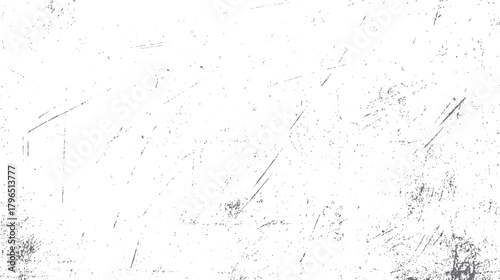 White background with scattered grey dust particles and fine scratches creating a distressed texture effect