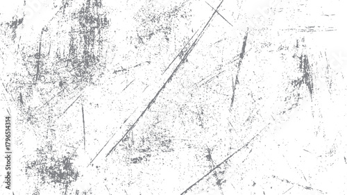 White background with scattered grey speckles and diagonal scratch marks creating a distressed texture