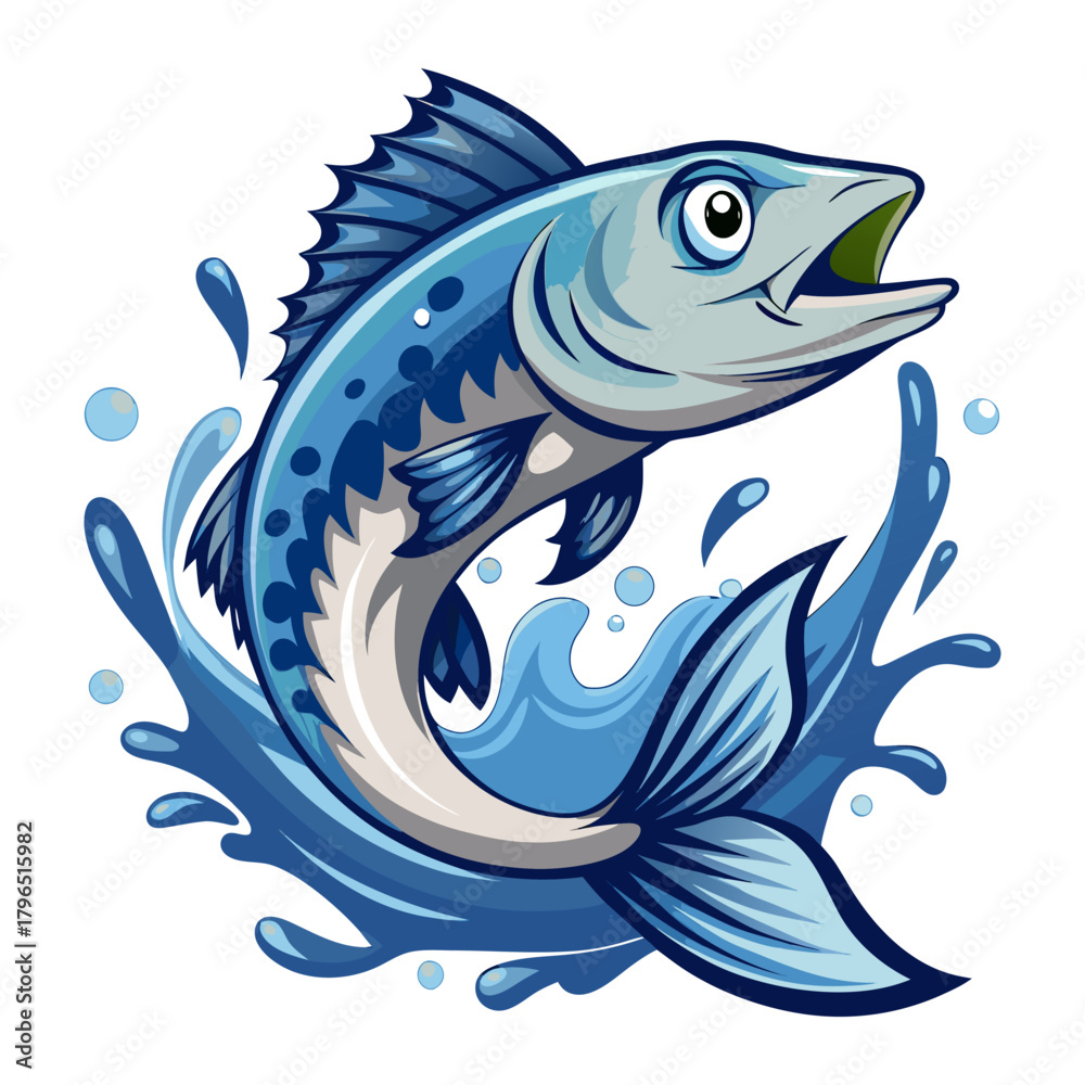 Fototapeta premium “Blue Splashing Fish Illustration Dynamic Aquatic Vector Artwork”
