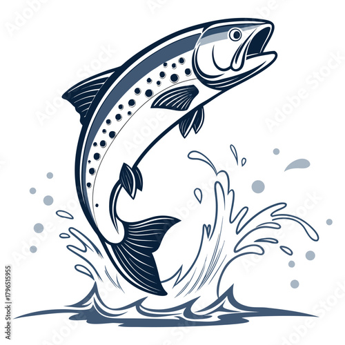 “Blue Splashing Fish Illustration Dynamic Aquatic Vector Artwork”