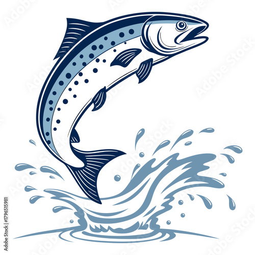 “Blue Splashing Fish Illustration Dynamic Aquatic Vector Artwork”