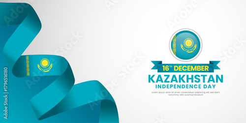 Kazakhstan independence day banner background 16th december design element with waving ribbon flag