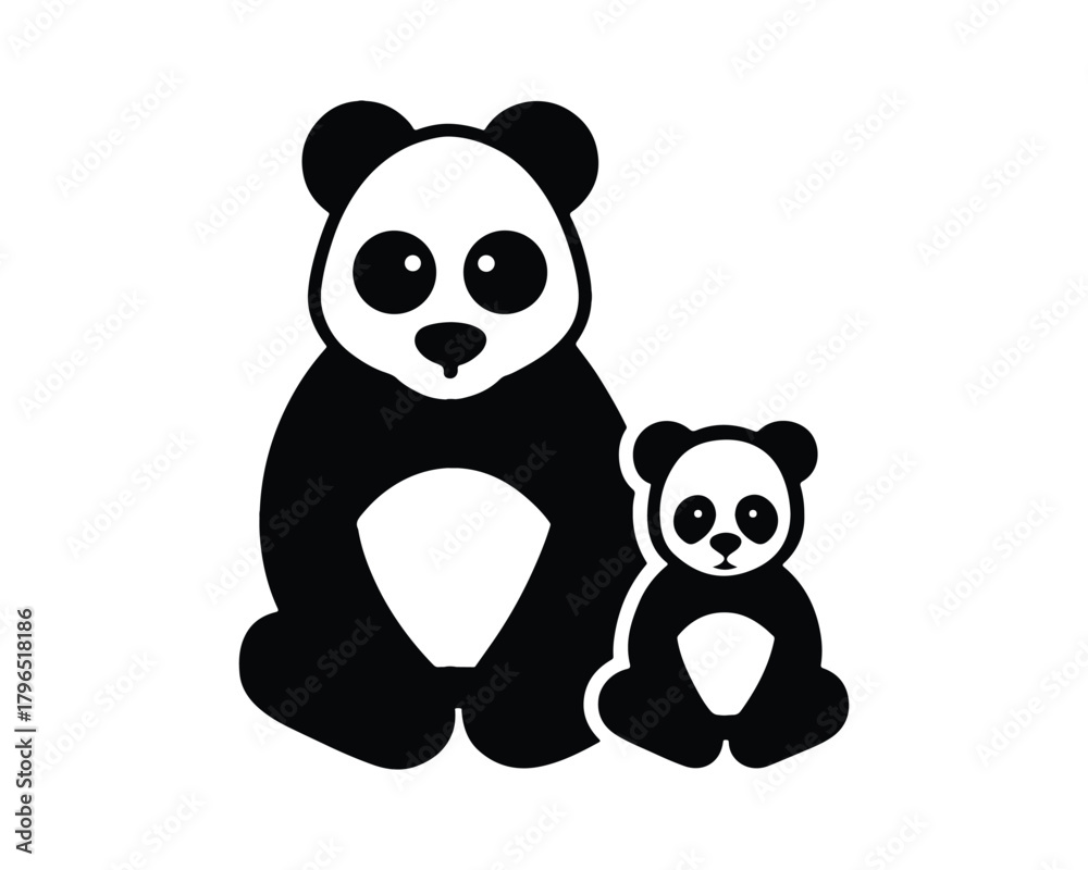 Fototapeta premium mom panda with baby, panda silhouette, standing panda, panda vector design, panda illustration, panda collection, cute panda vector, black and white panda, adorable panda design, panda silhouette, pan