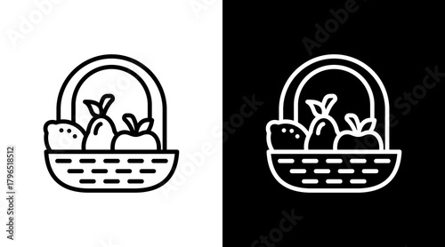 Fruit Basket With Icon Set Design