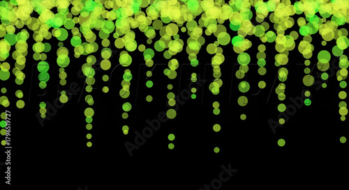 Lime green confetti on black background. Black Friday sale, Christmas, New Year concept. Shiny sparkling glitters festive template for card, invitation, poster, banner. .