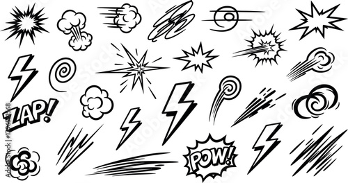 Vector Illustration of Dynamic Comic Book Explosion, Impact, and Sound Effect Elements Collection for Design Projects