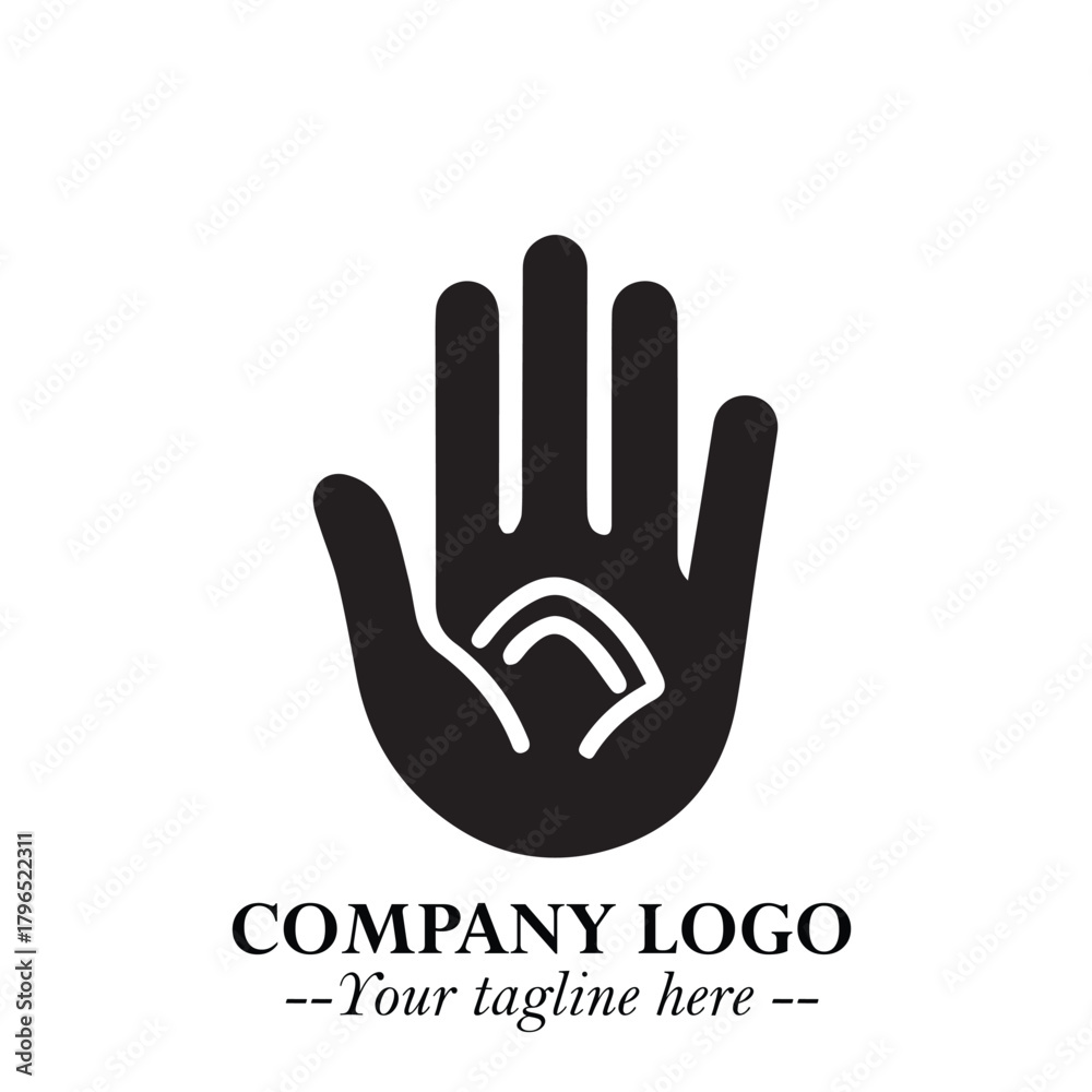 Fototapeta premium Minimalist Black Hand Logo Symbol on White Background in Clean Modern Silhouette Style