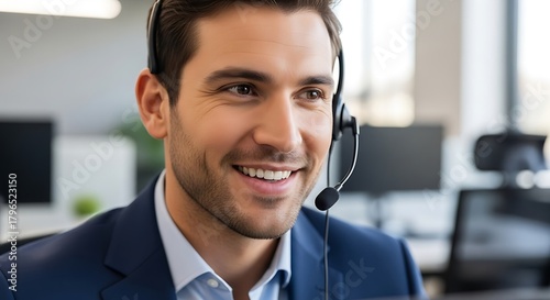 Smiling Support Agent with Headset Providing Customer Service