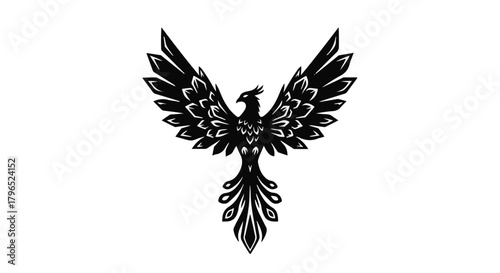 Majestic black phoenix with spread wings symbolizing rebirth and strength