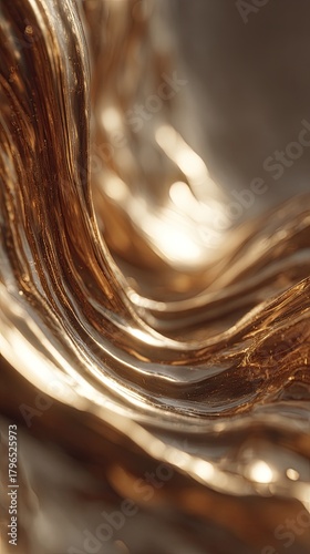 Golden fluid flowing with rhythmic curves and shiny, bright texture