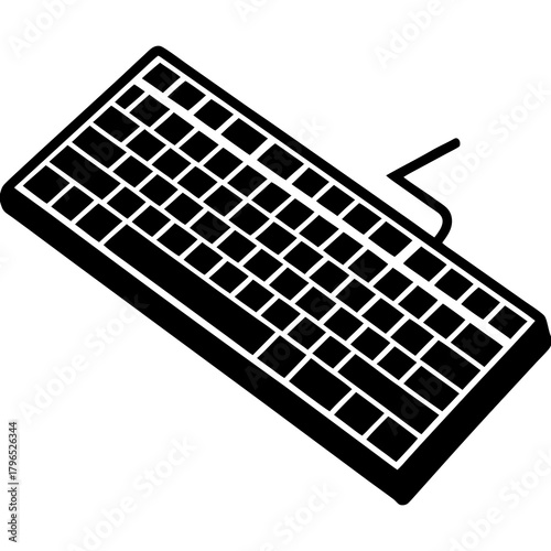 Black computer keyboard with cord isolated on white background