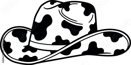 Black and white cowboy hat with holstein cow print pattern