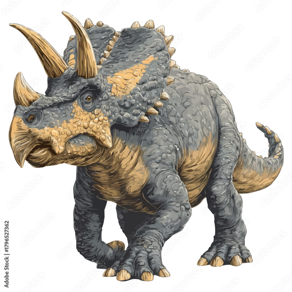 Fototapeta premium Detailed Triceratops Dinosaur Vector with Outline