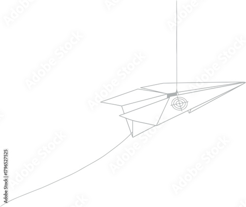 Abstract geometric wireframe structure suspended from a single point