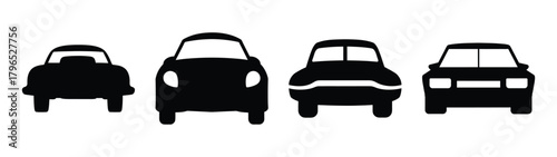 Four distinct black car silhouettes presented front facing showing variety