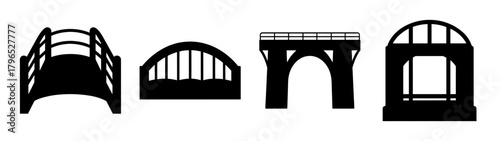 Collection of futuristic bridge silhouettes architectural designs for modern engineering concepts