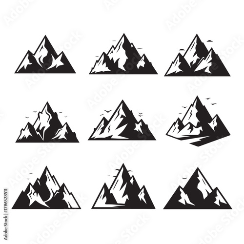 mountain pics black and white vector illustration isolated transparent background, logo, cut out or cutout t-shirt print design, poster, baby products, packaging design