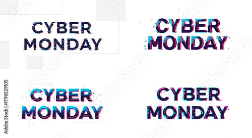 Digital Glitch Cyber Monday Typography Background Vector