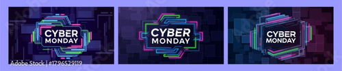 Layered Tech Blocks Cyber Monday Typography Background Vector