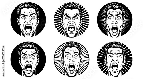 Vector Screaming man face pop art illustration