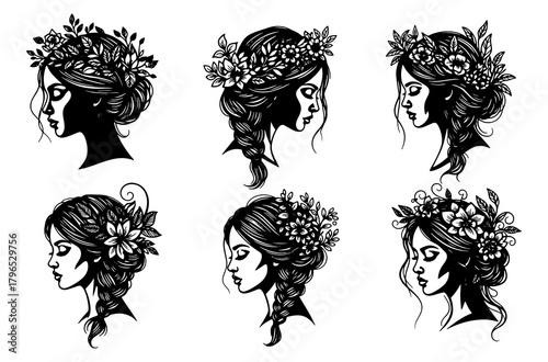 Woman profile with floral hair illustration