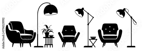 Furniture, chair and lamp silhouette set